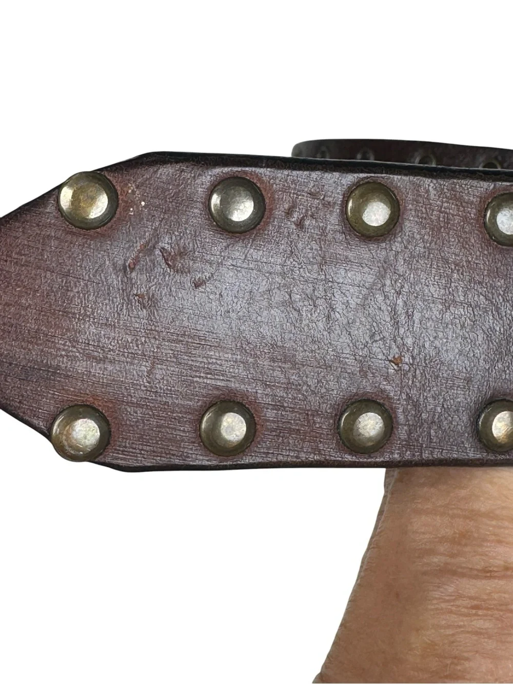 Brown Studded Italian Leather Belt Brass Buckle Handcrafted Canada 38